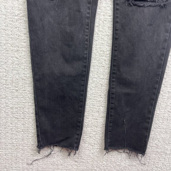 Uniqlo Jeans Mens 28 Black Denim Skinny Stretch Medium Wash Grunge Distressed - Picture 4 of 12